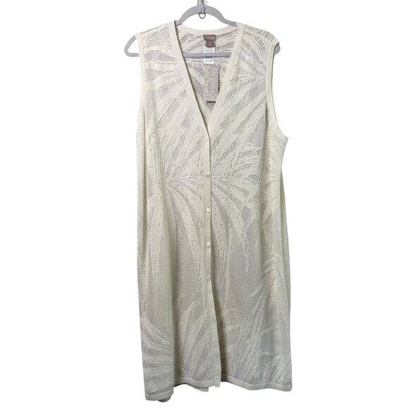 Chicos Palm Stitch Vest Sweater Size 3 US XL White Sleeveless Button Up Long NWT - Picture 1 of 11